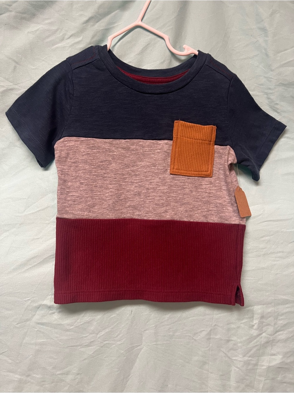 Boy 3T wonder nation navy blue maroon colorblock pocket tee